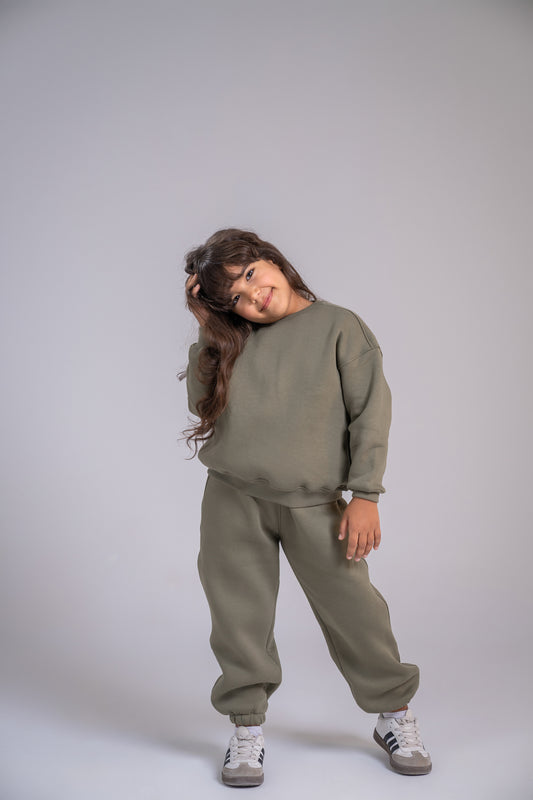 Loofy Crew-Neck Set - Olive