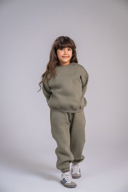 Loofy Crew-Neck Set - Olive