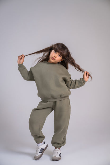 Loofy Crew-Neck Set - Olive