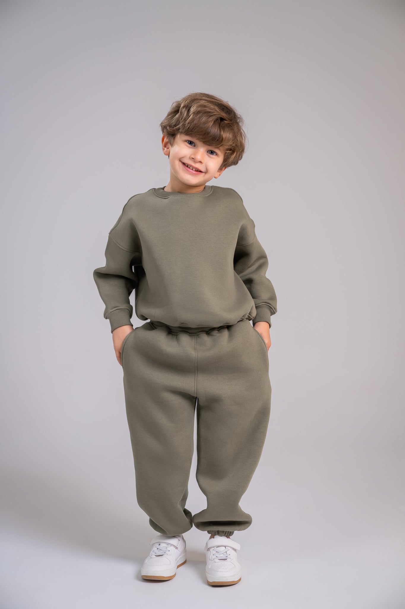 Loofy Crew-Neck Set - Olive