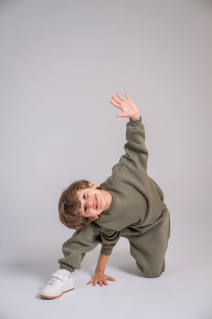 Loofy Crew-Neck Set - Olive