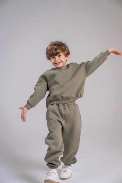 Loofy Crew-Neck Set - Olive